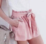 LOVEMI - Lovemi - Ruffled Waist Bowknot Decoration Loose Shorts