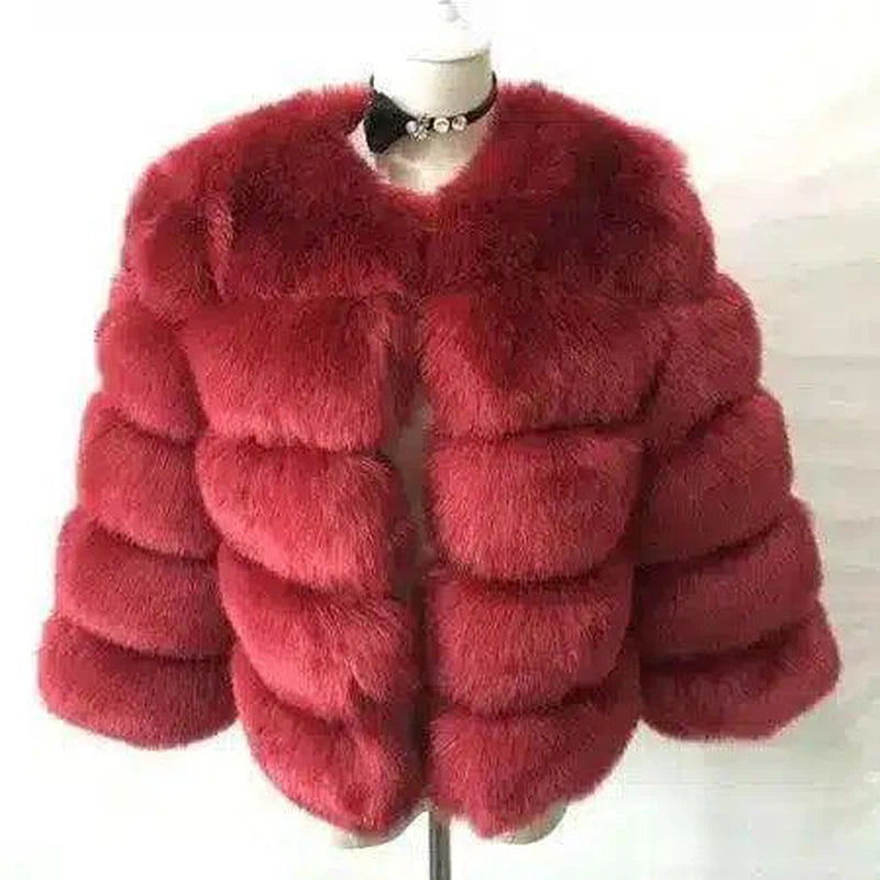 S-3XL Mink Coats Women Winter Fashion FAUX Fur Coat-Wine Red-3