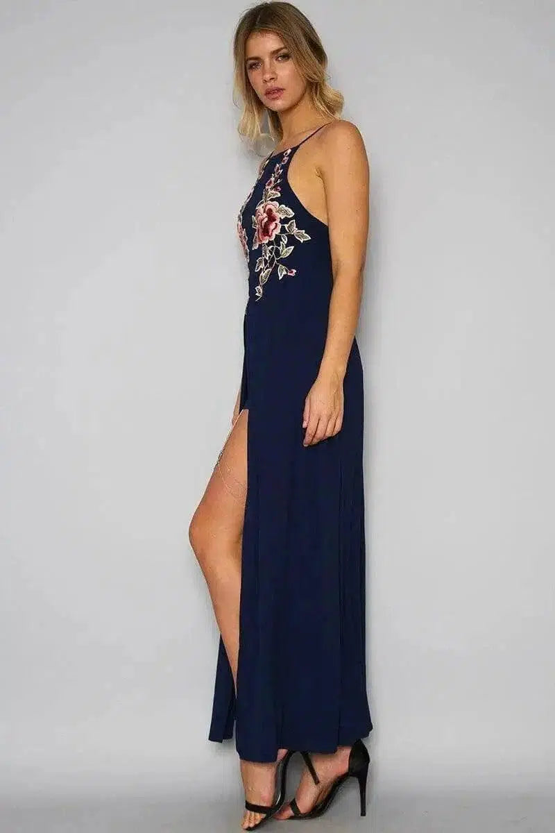 LOVEMI - Lovemi - sexy halter backless hand-embroidered split dress