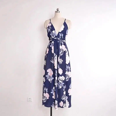 USA SIZE V-neck halter dress Fashion printed bandage-03-30