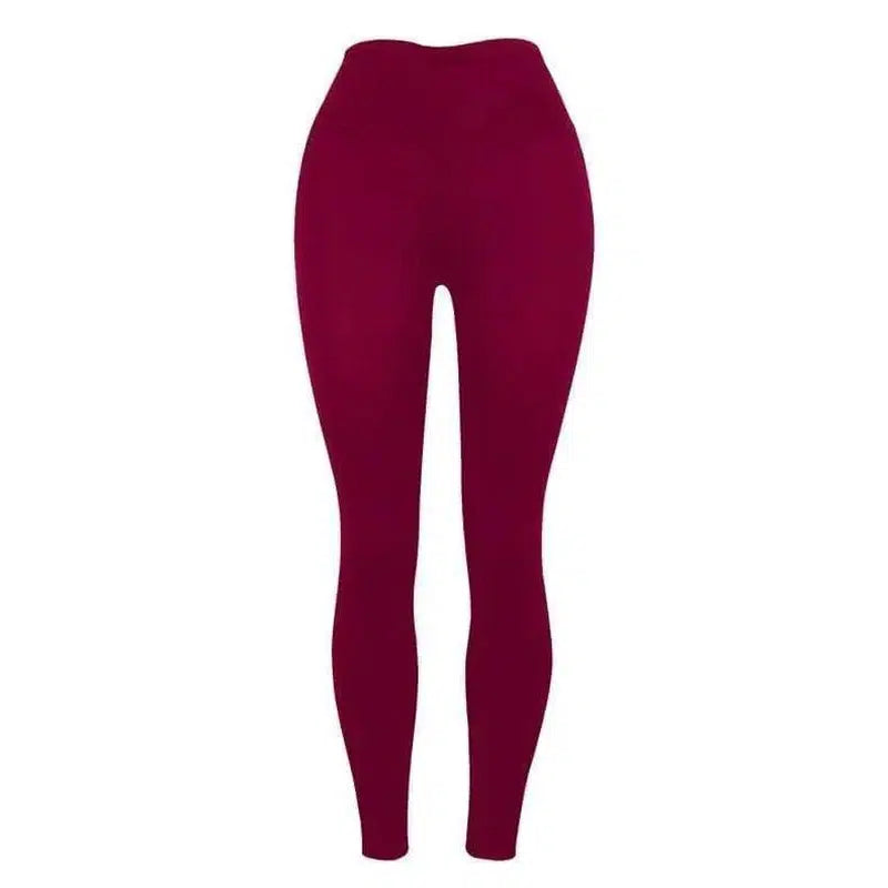 Slim-Fit Buttocks Solid Color Yoga Pants Leggings-Red-3