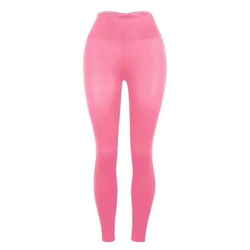 Slim-Fit Buttocks Solid Color Yoga Pants Leggings-Pink-5