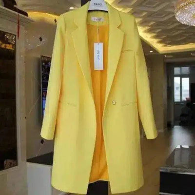 Women's Long Sleeve Mid-Length Coat-Yellow-3