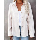 Women's Button-Up Casual Shirt Jacket-White-1