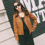 spring and autumn new ladies leather short Korean version of-Caramel color-2