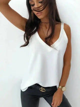 Sleeveless V-Neck Women's Casual Tank Top-White-2