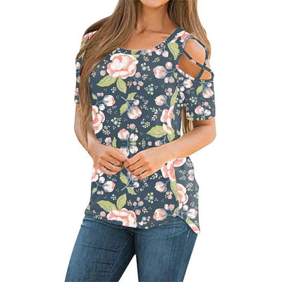 Cold Shoulder Floral Women's Casual Top-Photo Color-8