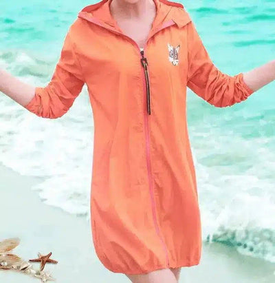 Sunscreen in the summer of long-sleeved thin medium-long-Orange-3