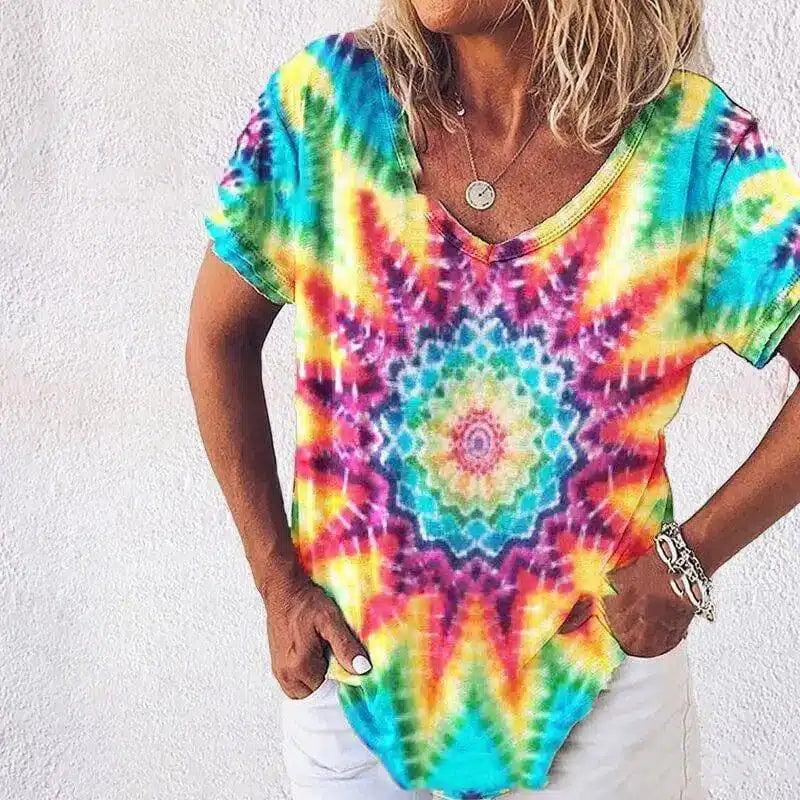 LOVEMI - Lovemi - Tie-dye Gradient Loose Plus Size Ladies Rainbow