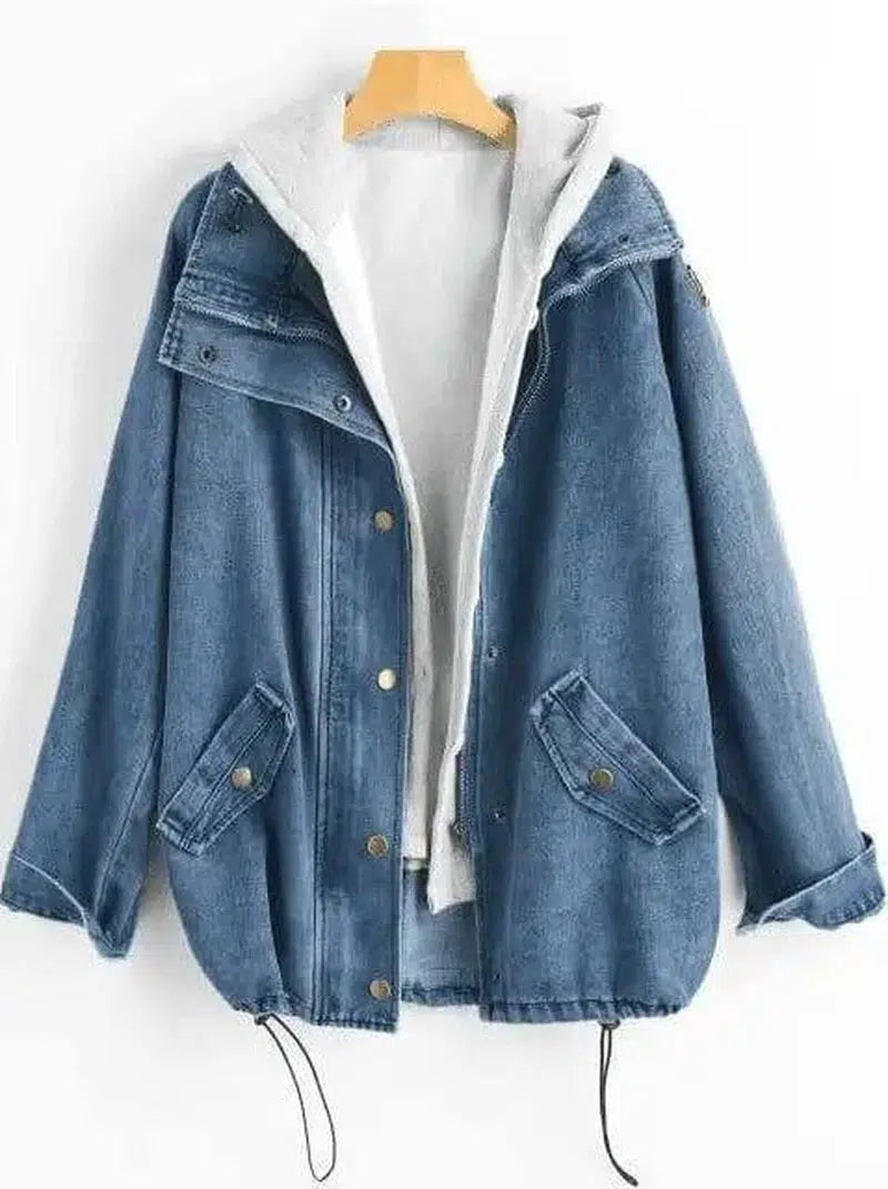 Two-piece denim hooded jacket-Dark blue-3