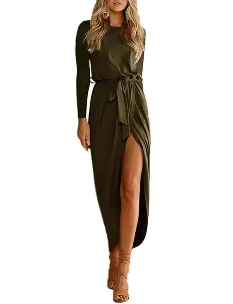 Versatile Wrap Midi Dress in Assorted Colors-ArmyGreenlong-46