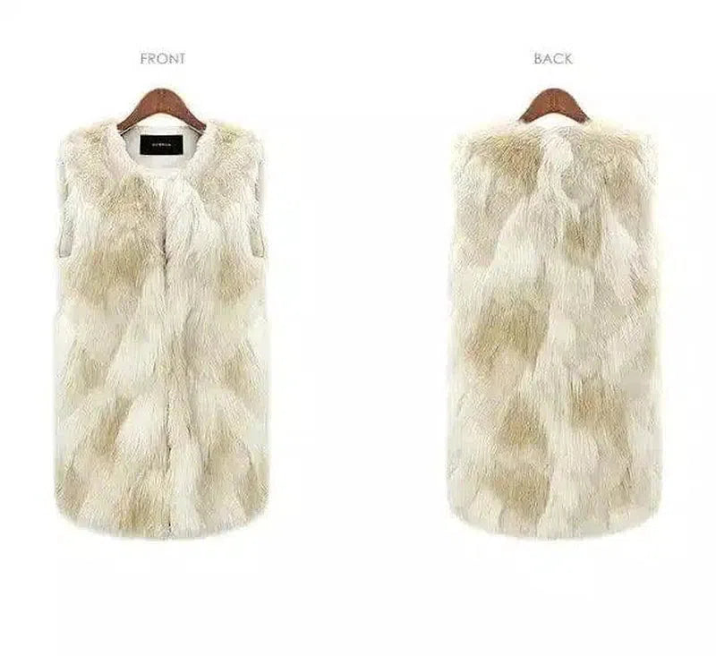 Faux Fur Sleeveless Fashion Vest for Women-Yellow+white mixed-2