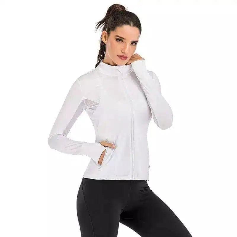 Women's High Neck Long Sleeve Athletic Top-White-1