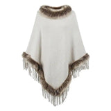 Mao Mao Yu Foreign Trade Knitted Tassel Cloak For Women-Apricot-6