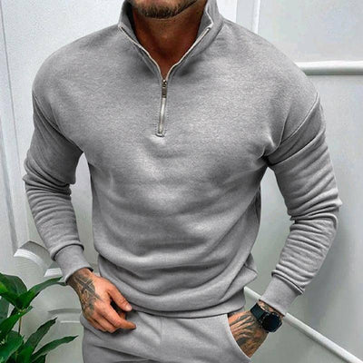 Men's Autumn And Winter Fleece-lined Solid Color Long Sleeve Apricot / XL-Light Gray-7