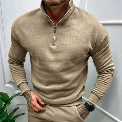 Men's Autumn And Winter Fleece-lined Solid Color Long Sleeve Apricot / XL-Camel-9