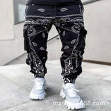 Men's Print Trousers Loose Bloomers Casual Wide-Leg Harem-Black-2