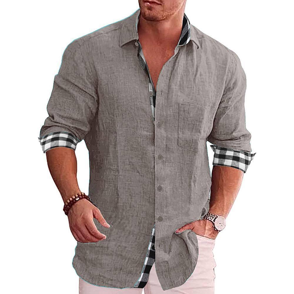 Men's Shirt Long Sleeve Casual-Gray-7