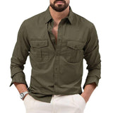 Men's Shirt Multi-pocket Solid Color Casual Long Sleeves Top-7