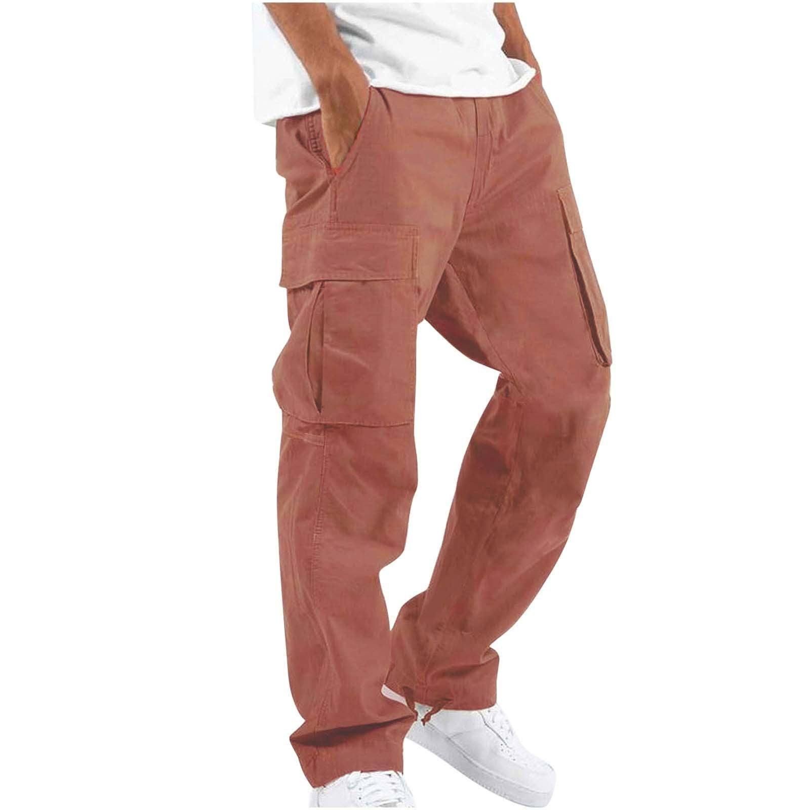 Men's Workwear Drawstring Multi-pocket Casual Pants-Watermelon Red-8