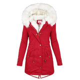 Mid-length hooded winter warm plus fleece coat-Red-6