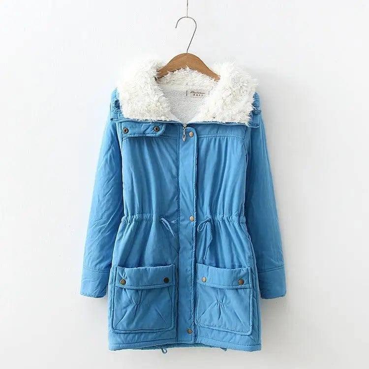 Mid-length Slim-fit Peach Skin Coat-Blue-9