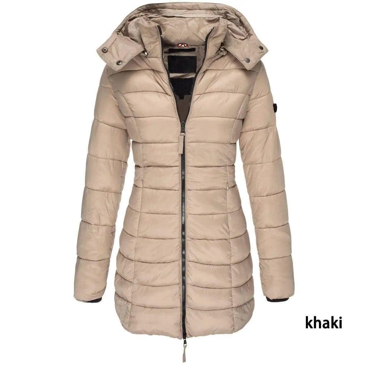 Mid-length Slim-fit Quilted Jacket-Khaki-2