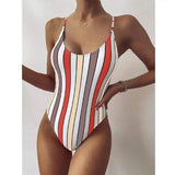 Multicolor Striped One-piece Swimsuit Women European And-Multicolorstripes5-4