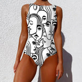 One-piece Fashion Vintage Abstract Print Lady Swimsuit Women-6style-4