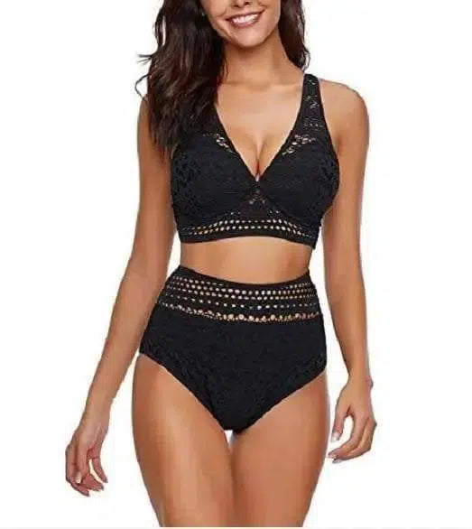 One-piece high waist cutout lace bikini-3