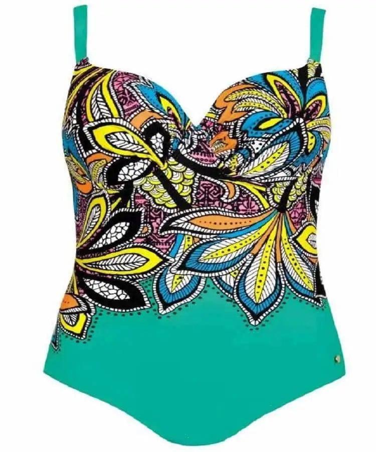 One Piece Retro Swimsuit Digital Print One Piece Bikini-Green-4