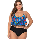 Oversized fat girl female split bikini swimsuit-Blue-4