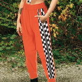 Pantalon Femme Side Checkerboard Zipper Sweatpants-2