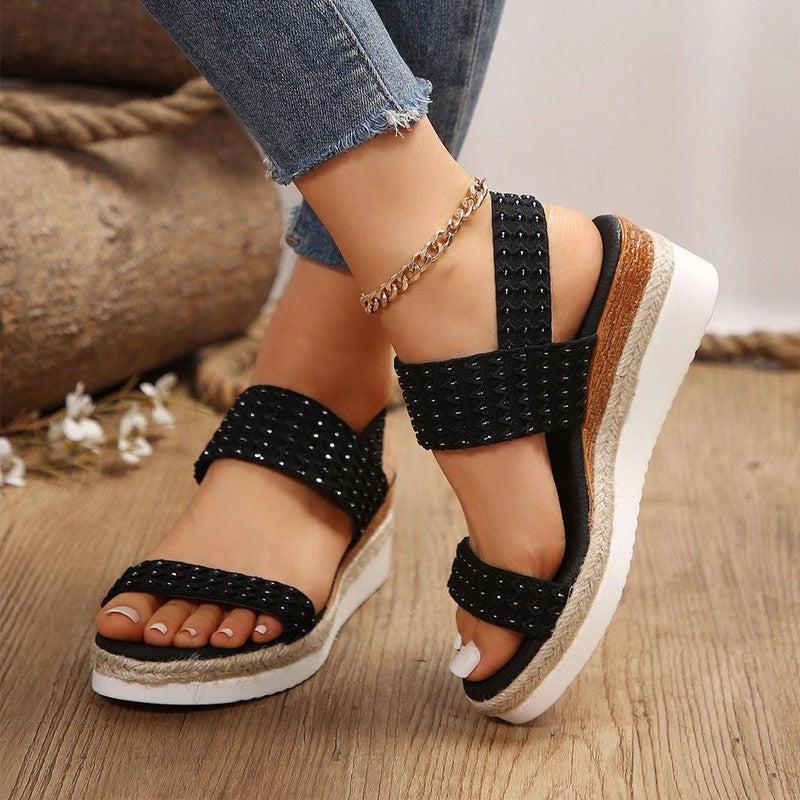 Chic Black Wedge Peep Toe Sandals for Women-6