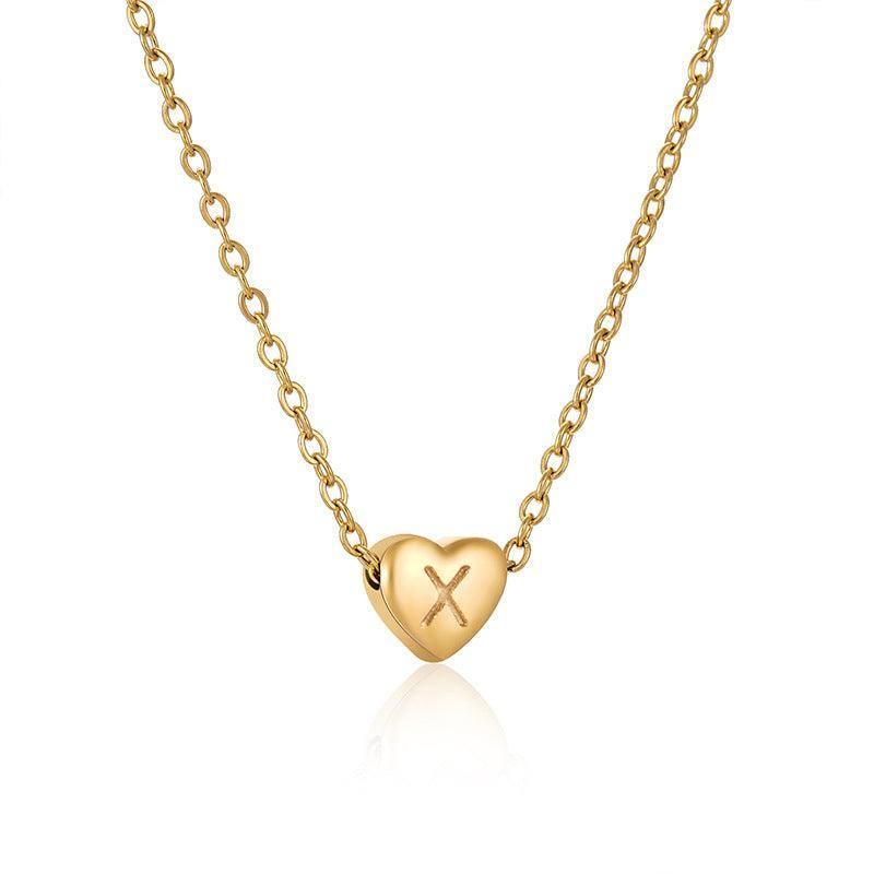 Personalized Gold Heart Initial Necklaces-X-28