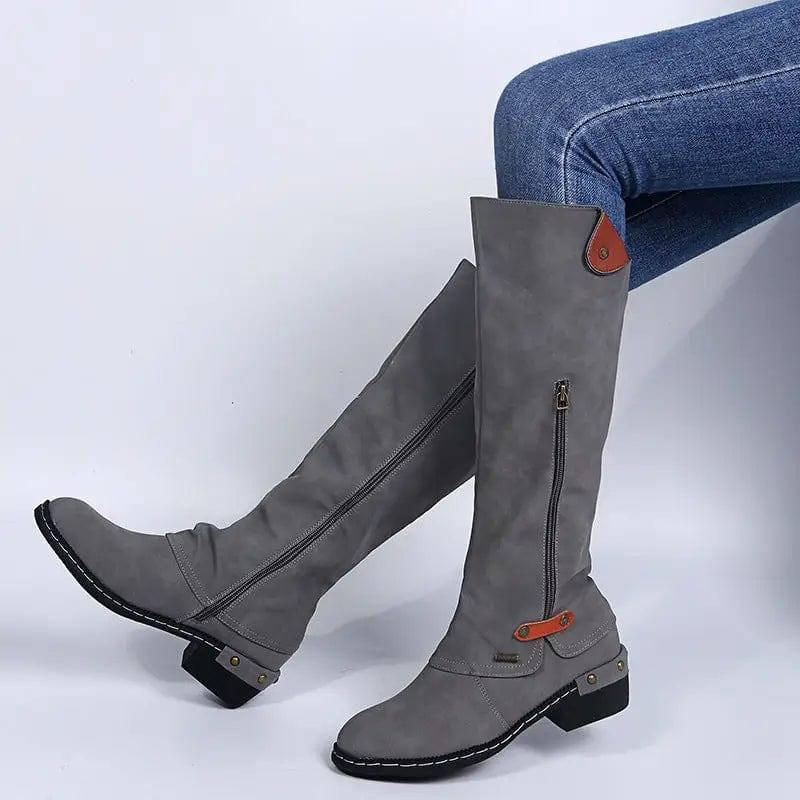 Plus Size Flat Zipper Women Boots-Grey-3