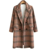 Plus Size Women's Plaid Long Sleeve Lapel Coat-Camel-3