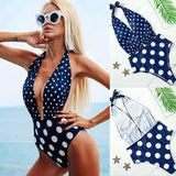 Polka dot printed one-piece bikini-Blue-1