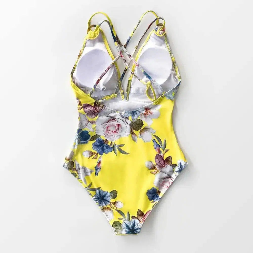 Printed sexy small one-piece bikini-Yellow-3