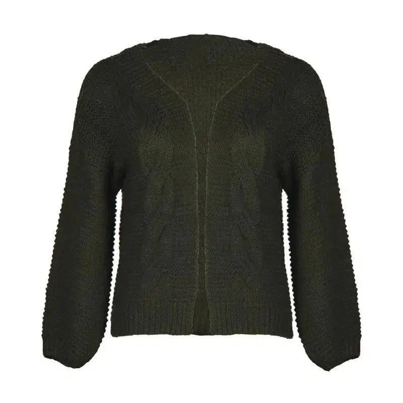 Pure Color Jacquard Blouse Jacket Casual Loose Cardigan-OliveGreen-3