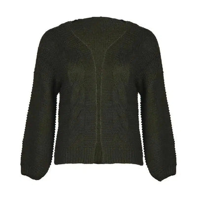 Pure Color Jacquard Blouse Jacket Casual Loose Cardigan-OliveGreen-3