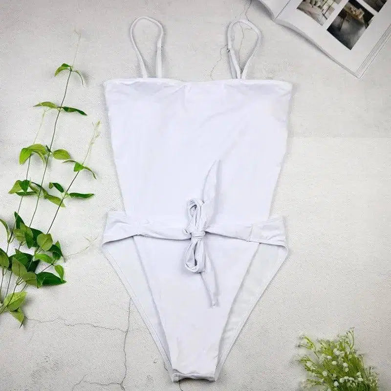 Pure Color European And American Bikini Beach Vacation-White-4