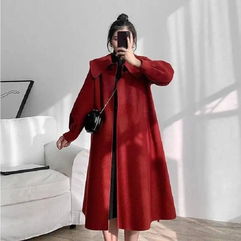 Retro Red Lapel Double-sided Cashmere Wool Coat Women-8