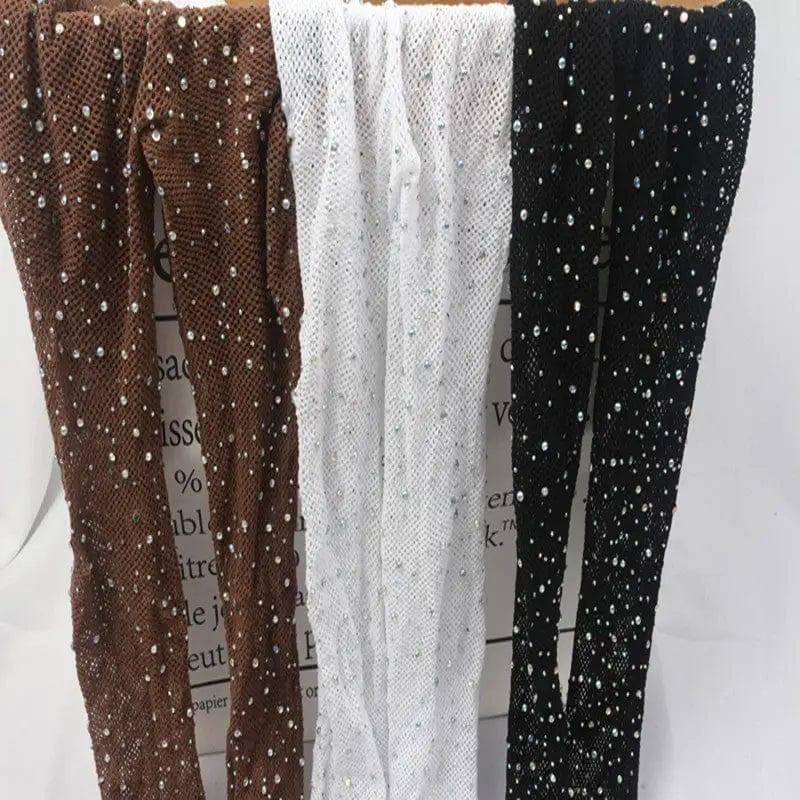 Rhinestone Stockings Black Ins Thin Fish Mouth Pantyhose-White-5