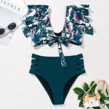 Ruffled Bikini Split Swimsuit European And American Sexy-DarkBlue-5