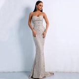 SEXY ELEGANT STRAPLESS GEOMETRIC EVENING DRESS-silvery-7