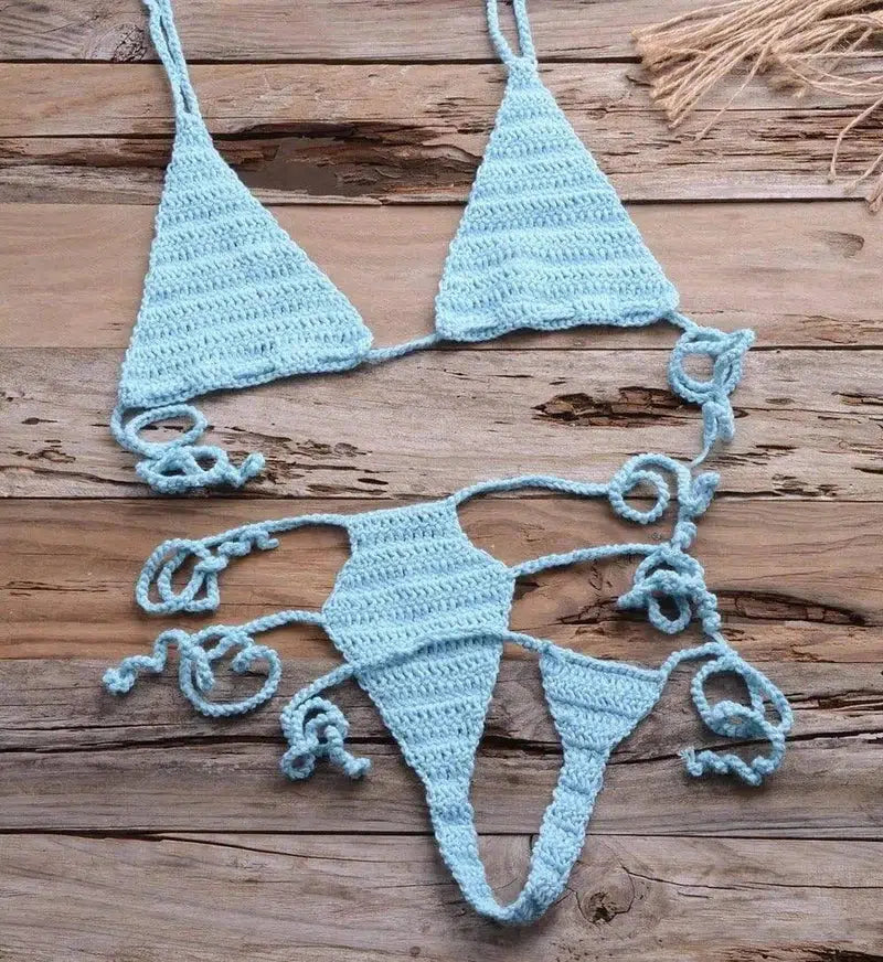 Hand Woven Beach Bikini Swimsuit-SkyBlue-8