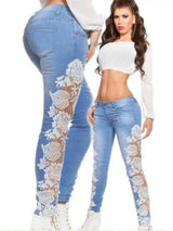 LOVEMI - Sexy lace perspective stitching jeans