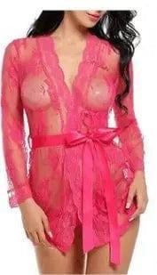 Sexy lingerie bathrobe strappy nightdress set-Rosered-6