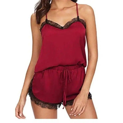 Lingerie Summer Home Pajamas-WineRed-8